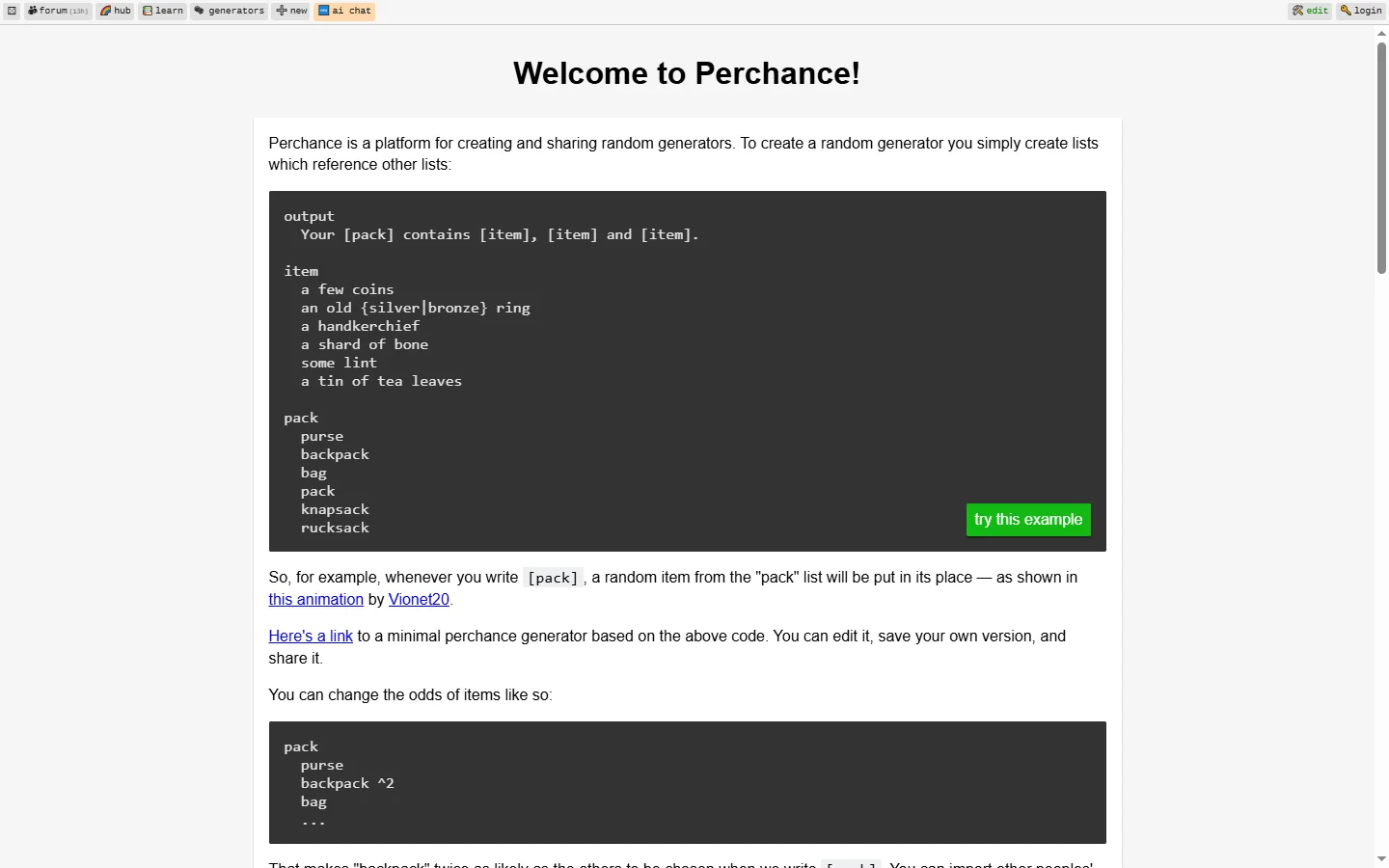 Perchance AI screenshot